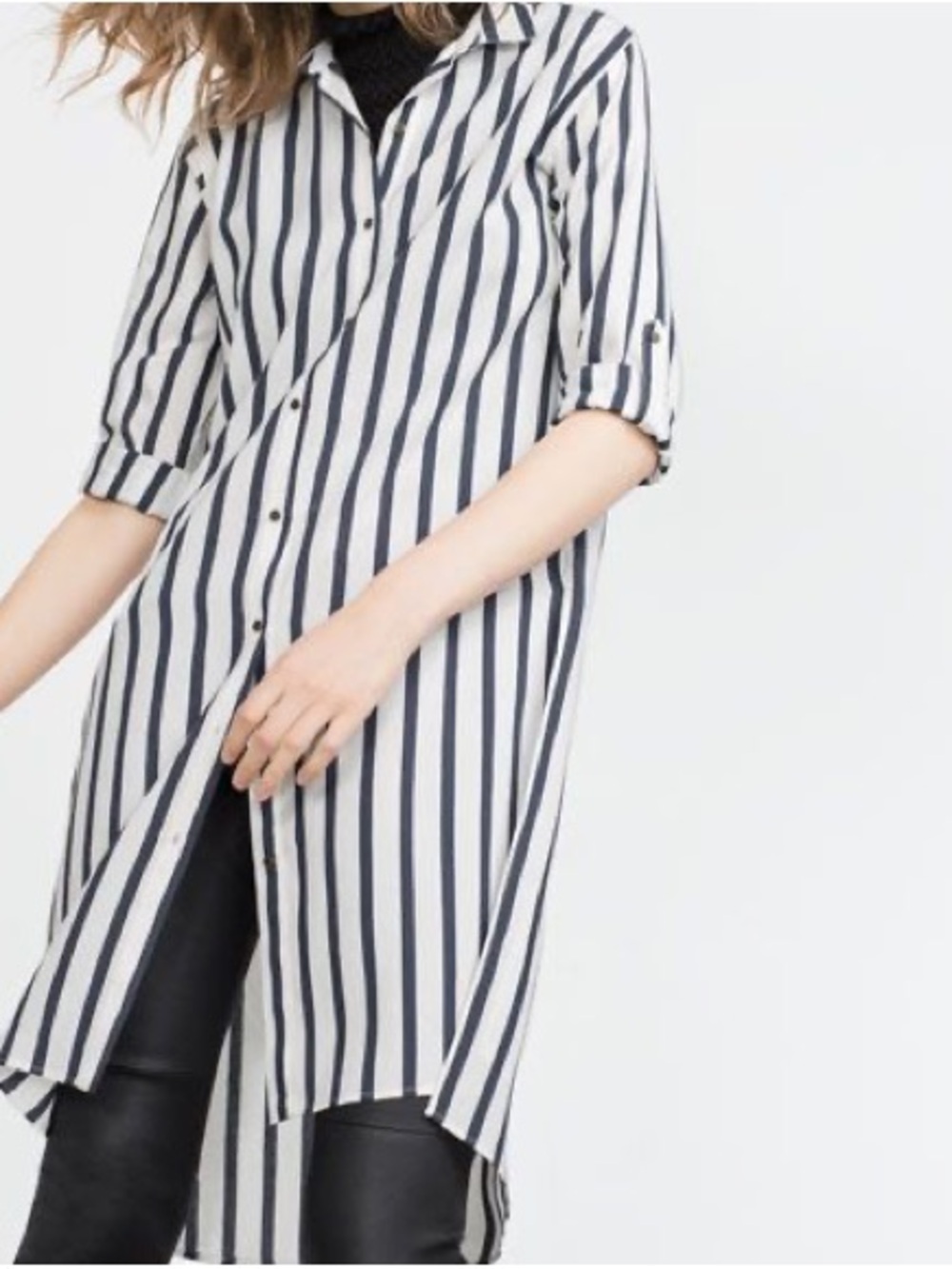 Zara Classic Navy and White Striped Button-Up Shirt Tunic dress